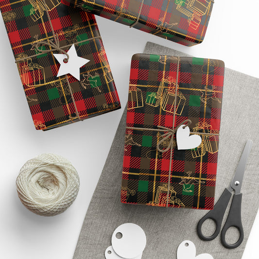 Plaid and Gold  Wrapping Paper Roll