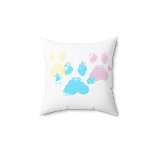 Colorful Paws Faux Suede Square Pillow