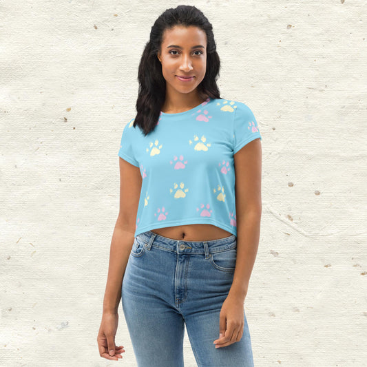 Paw Print Blue Crop Tee