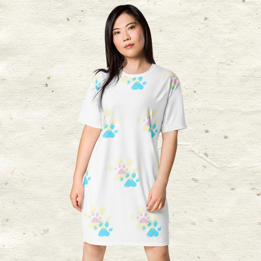 Colorful Paw Print Pajama T-shirt dress