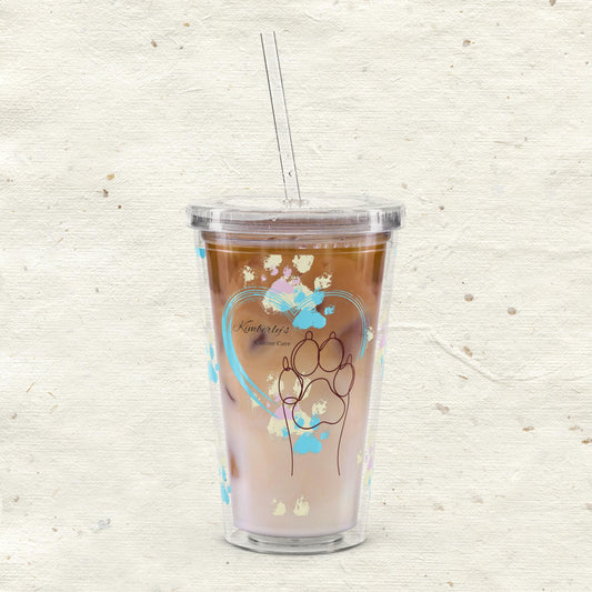 KC's Colorful Pawprints Clear plastic tumbler